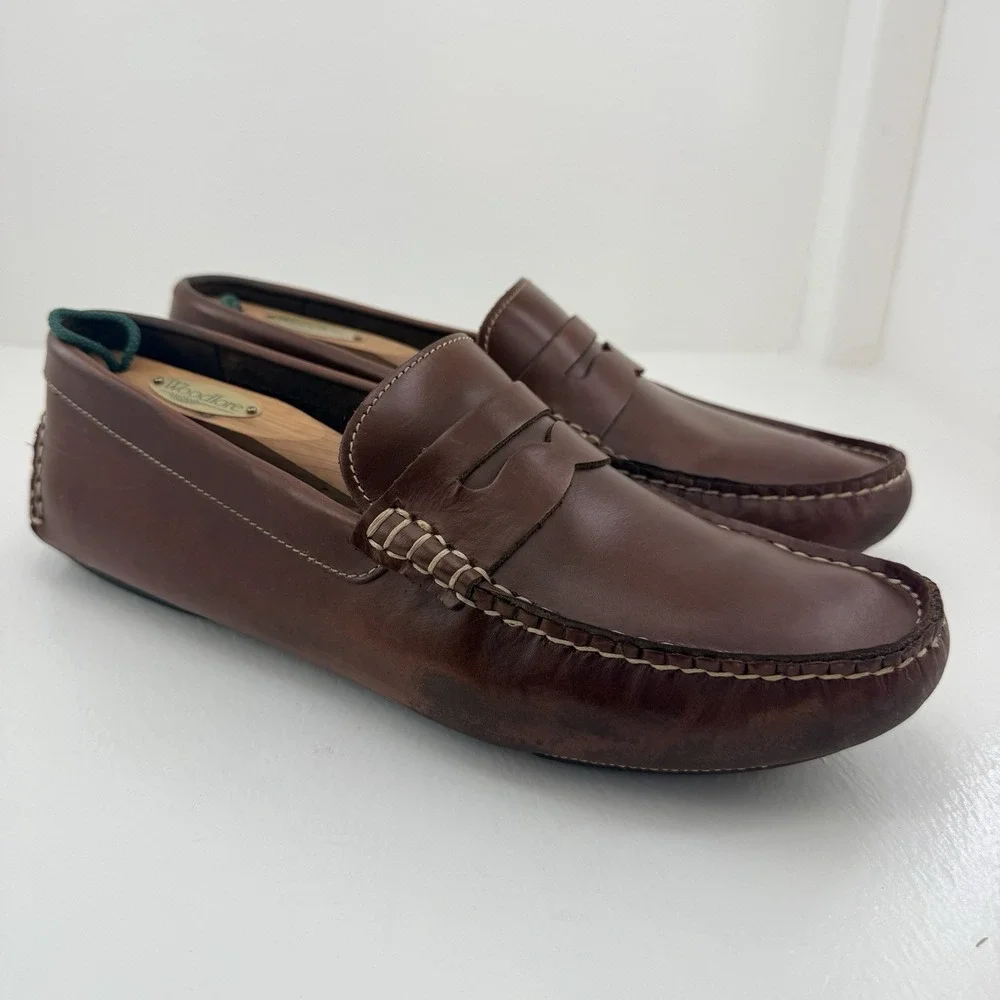 Johnston & Murphy Mens 10.5 M Brown Leather Penny Loafers Moc Toe Driving Shoes